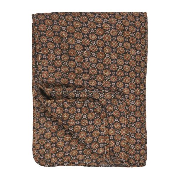 Ib Laursen Quilt sort m/blomstermnster i rustfarve