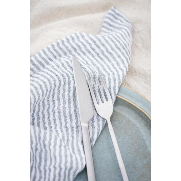 Ib Laursen Stofserviet dobbeltvvet lysebl/hvidstribet