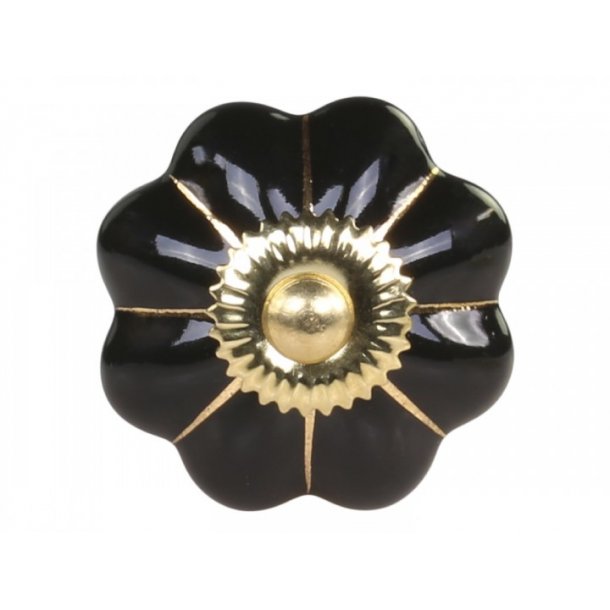 Chic Antique Greb m. blomst, Sort med messing 