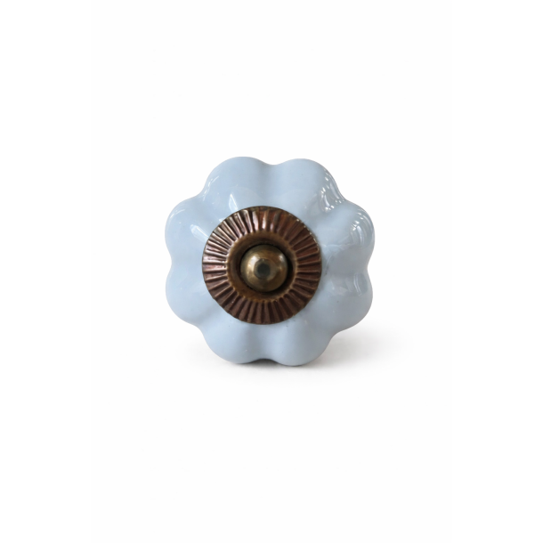 Lundager Keramik Knop, Blomst Gr�/Bl�, Antique Rosette