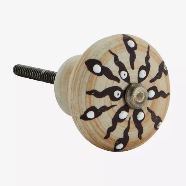 Madam Stoltz H�ndmalet Hvid Porcel�n Knop, Beige