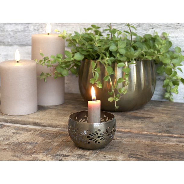 Chic Antique Lysestage m. mnster, Antique messing