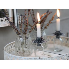 Chic Antique Glasflaske med lysholder til bedelys, H13/7 cm