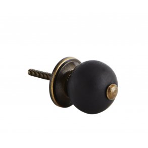 Madam Stoltz Matsort Porceln Knop, Antique Messing