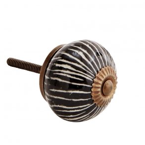 Madam Stoltz H�ndmalet porcel�n Knop, sort/hvid