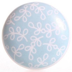 La Finesse Keramik Knop, Hvide Blomster, Lysbl