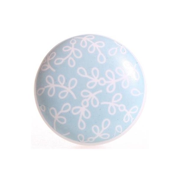 La Finesse Keramik Knop, Hvide Blomster, Lysbl