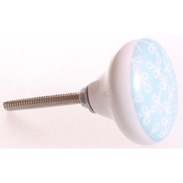 La Finesse Keramik Knop, Hvide Blomster, Lysbl