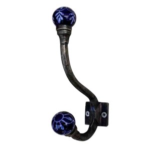 Lundager Dobbelt Knage, Jern Med Porcel�ns Knop, Navy Bl�