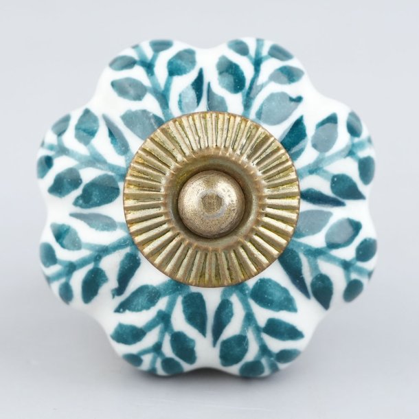 Lundager Hvid Knop Med Gr�nne Blade, Antique Rosette
