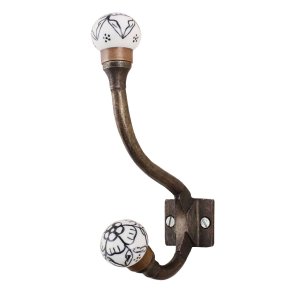  Lundager Dobbelt Knage I Jern Med Porcel�ns Knop, Sort M�nster