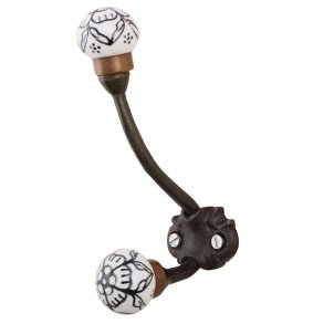 Lundager Dobbelt Knage Med Porcel�ns Knop, Hvid / Sort