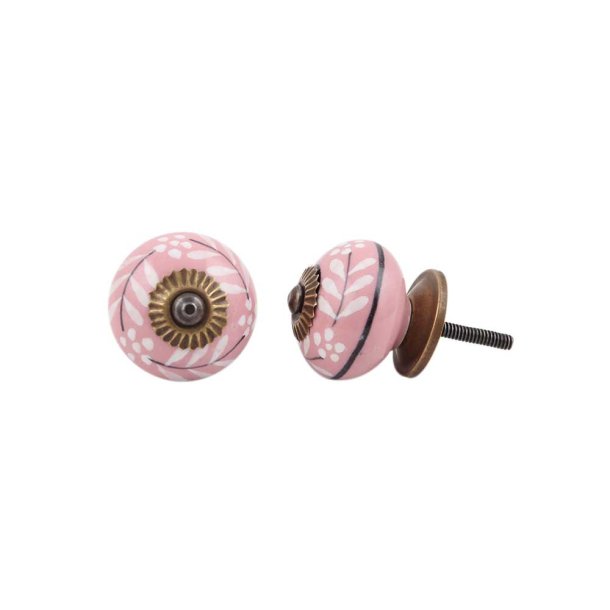 Lundager Keramik Knop, Lyser�d Med Blomster, Antique Rosette