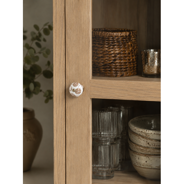 Lundager Hvid Knop, Brune Blomster, Antik Rosette
