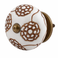 Lundager Hvid Knop, Brune Blomster, Antik Rosette