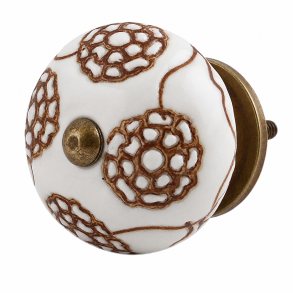 Lundager Hvid Knop, Brune Blomster, Antik Rosette