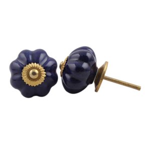 La Finesse Navy Bl� Procel�nsknop, Guld Rosette