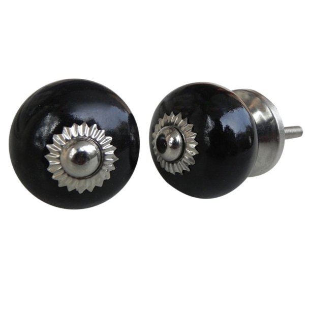 Lundager Rund Keramik Knop sort, 2,8 cm