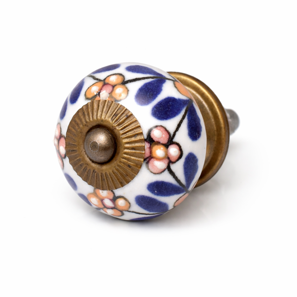 Lundager Hvid Knop Gul Og Bl� Blomster, Antique Rosette