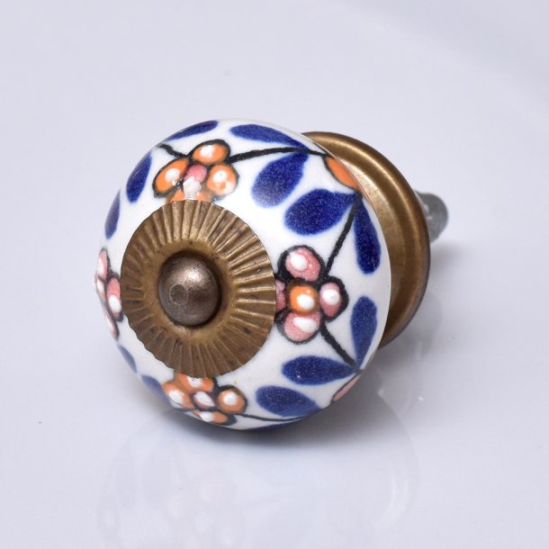 La Finesse Hvid Knop, Br�ndt Gul Og Bl� Blomster, Antique Rosette