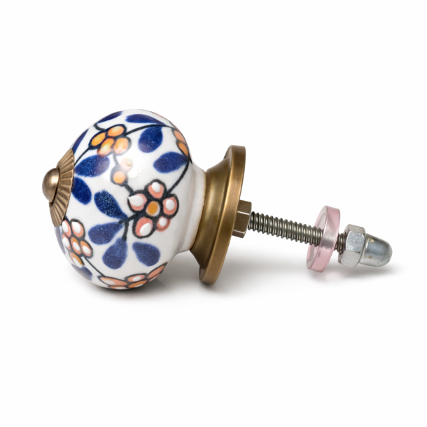 Lundager Hvid Knop Gul Og Bl� Blomster, Antique Rosette