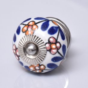 La Finesse Hvid Knop, Br�ndt Gul Og Bl� Blomster, S�lv Rosette