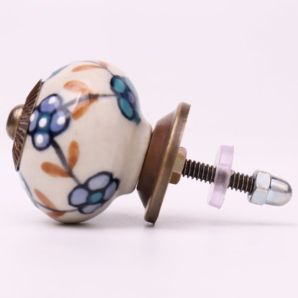 La Finesse Creme Knop, Br�ndt Gul Og Havbl� Blomster