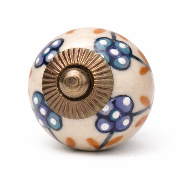 Lundager Creme Knop, Gul Og Havbl� Blomster