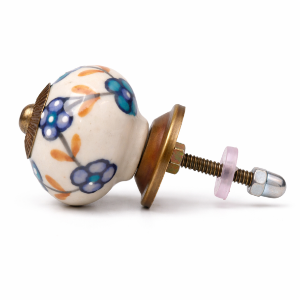 Lundager Creme Knop, Gul Og Havbl� Blomster