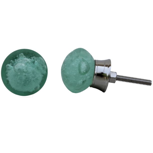 Lundager Glasknop i S�gr�n med Boblem�nster, 3,8 cm