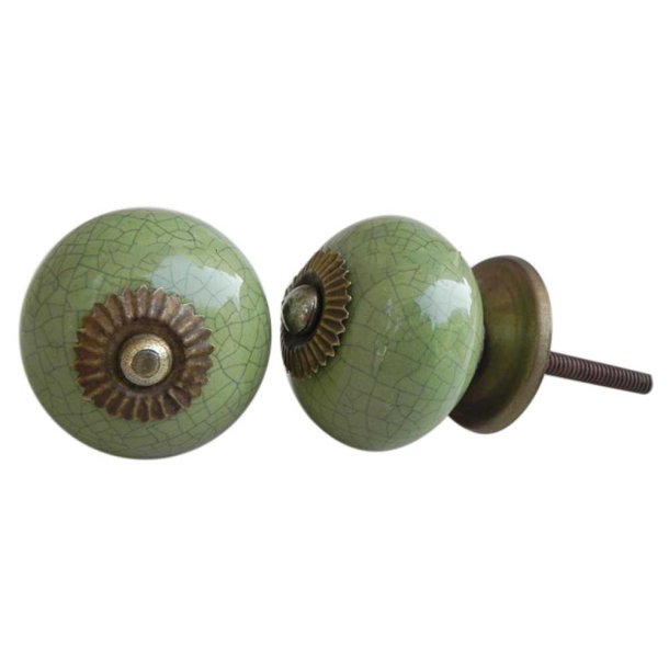Lundager Keramikknop Gr�n Crackle, Antique Roset, 3,8 cm