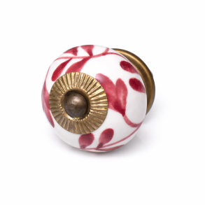 Lundager Porcel�nsknop, Hvid Og Kirseb�r, Antique Rosette