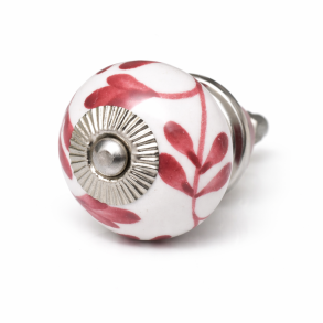 Lundager Porcel�nsknop, Hvid Og Kirseb�r, S�lv Rosette