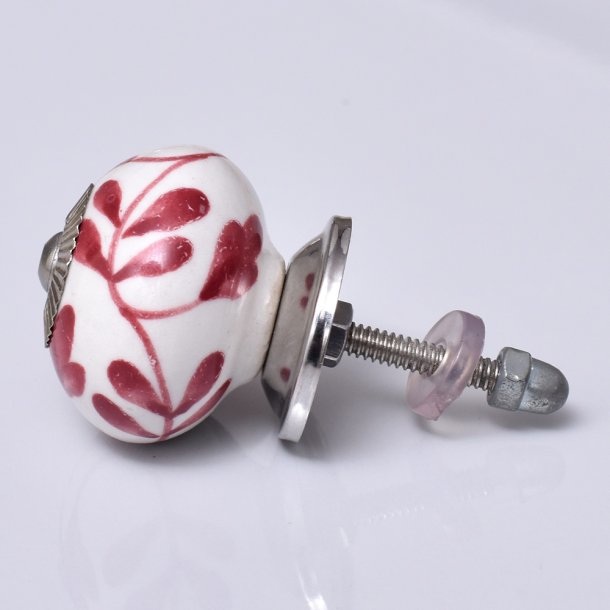 La Finesse Porcel�nsknop, Hvid Og Kirseb�r med S�lv Rosette