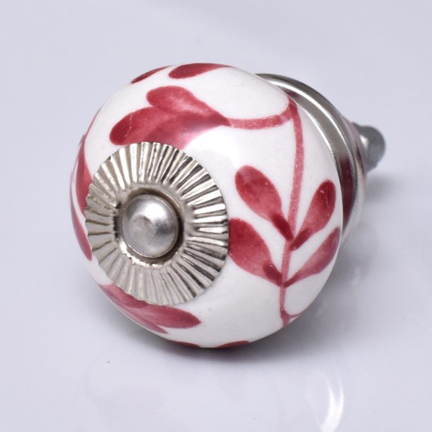 La Finesse Porcel�nsknop, Hvid Og Kirseb�r med S�lv Rosette