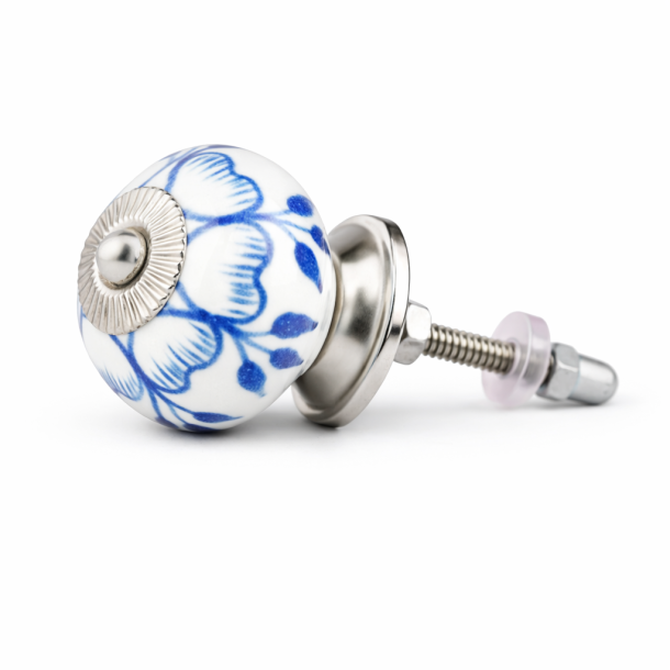 Lundager Hvid Knop Med Bl� Sm�rblomst