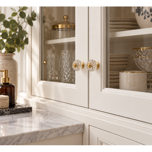 Lundager Glas Knop Reliefm�nster, Guld Rosette