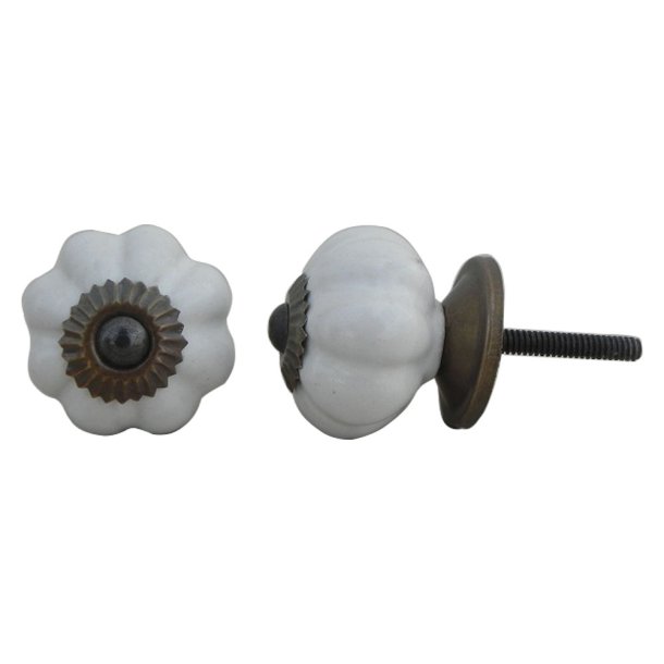 Lundager Keramik Knop, Blomst Hvid, Antique Rosette