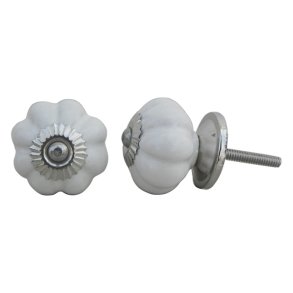 Lundager Keramik Knop, Blomst Hvid, S�lv Rosette