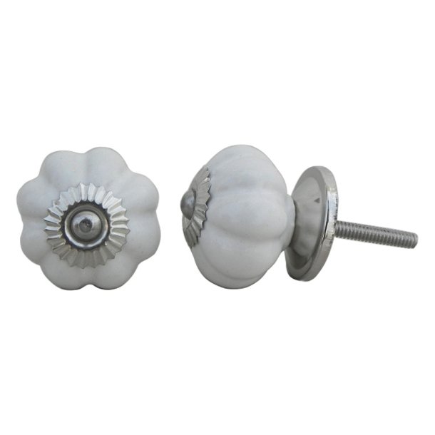 Lundager Keramik Knop, Blomst Hvid, S�lv Rosette