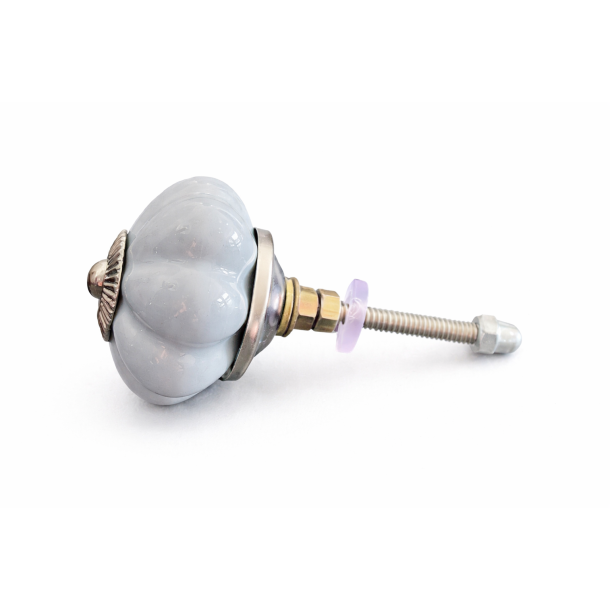 Lundager Keramik Knop, Blomst Gr�/Bl�, S�lv Rosette