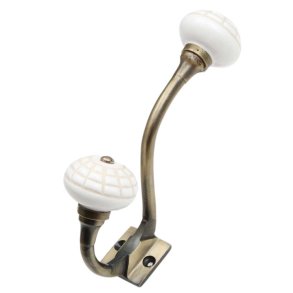 Lundager Dobbelt Knage Med Porcel�ns Knop, Hvid