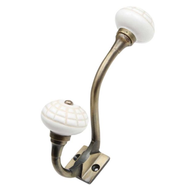 Lundager Dobbelt Knage Med Porcel�ns Knop, Hvid