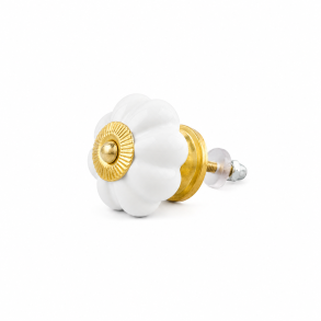Lundager Keramikknop i Hvid med Guld Roset, 4 cm