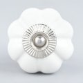 Lundager Keramik Knop Hvid, S�lv Rosette, 4 cm
