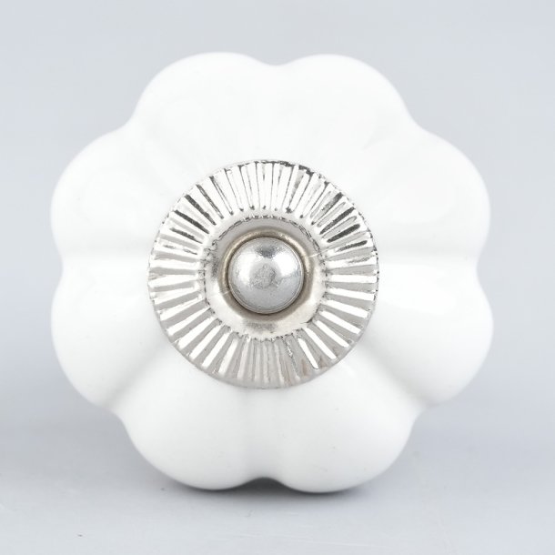 Lundager Keramik Knop Hvid, S�lv Rosette, 4 cm