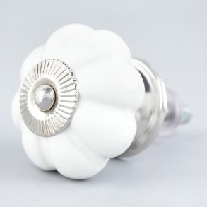 Lundager Keramik Knop Hvid, S�lv Rosette, 4 cm
