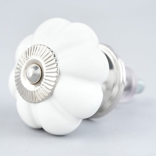 Lundager Keramik Knop Hvid, S�lv Rosette, 4 cm