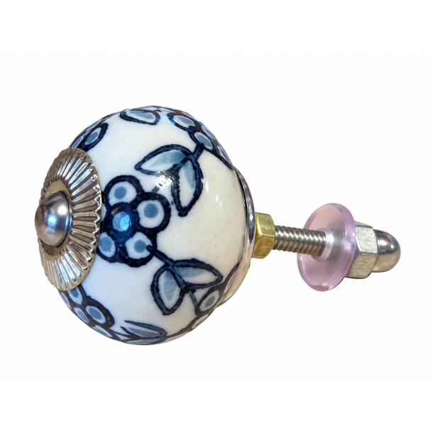Lundager Hvid Knop Med Gr� M�nster 3,8 cm