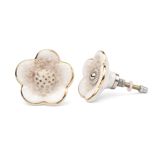 Lundager Keramikknop Hvid med Guldkant, 5 cm